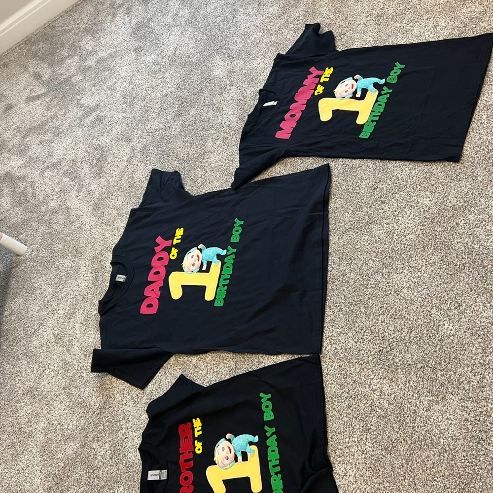 Cocomelon first birthday custom shirts. Mom dad and brother in great condition